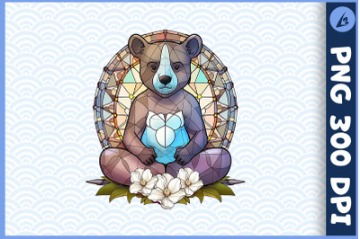 Floral Bear Yoga Pose Stained Glass