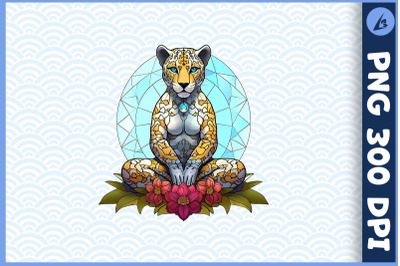 Floral Leopard Yoga Pose Stained Glass