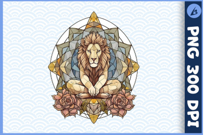 Floral Lion Yoga Pose Stained Glass