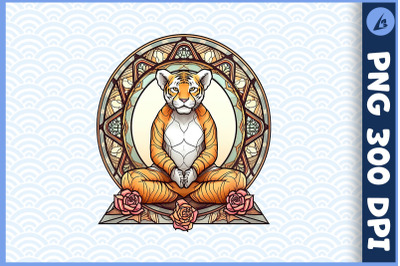 Floral Tiger Yoga Pose Stained Glass