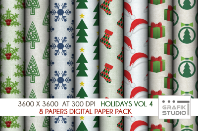 Christmas Holidays Digital Papers Pack VOLUME 4, Seamless Pattern Paper Pack, Seamless Pattern