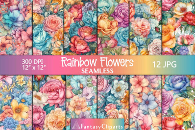 Hand Drawn Rainbow Flowers Roses And Peonies Textures