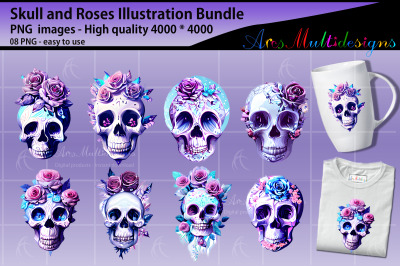 Sugar skull and roses illustration bundle