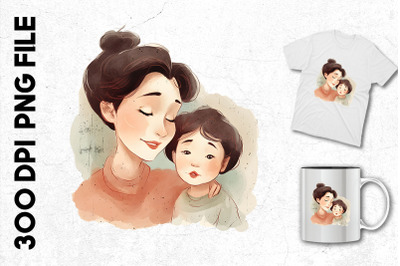 A Woman And Kid On An Illustration