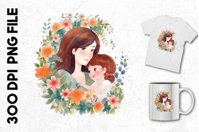 Mother With Kid Watercolor Illustration