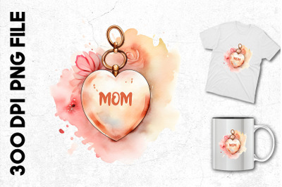 Mom On A Watercolor Heart Pendant