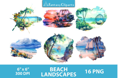 Beach Landscapes Overlay Clipart | Watercolor Summer Clipart