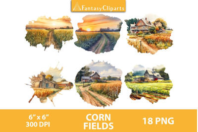 Corn Fields Overlay Clipart | Watercolor Corn Farm PNG