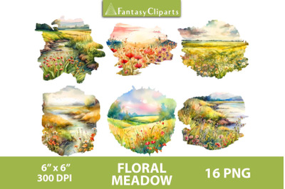 Wildflowers Meadows Overlay Clipart | Watercolor Landscapes