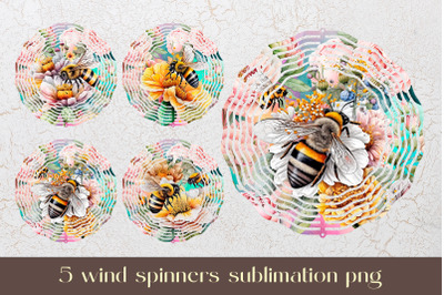 Floral garden wind spinner sublimation Bee wind spinner design