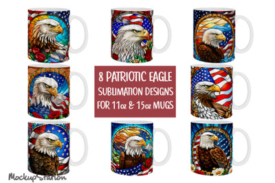 Patriotic Eagle Mug Wrap PNG Bundle | American Flag Sublimation Design