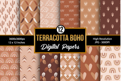 Terracotta Boho Pattern Digital Papers