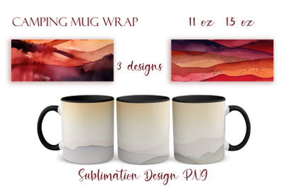 Sublimation packaging design camping mug PNG