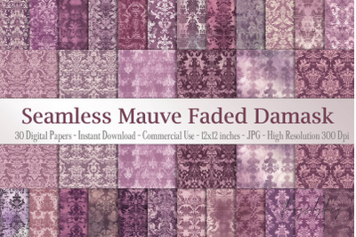 30 Seamless Vintage Mauve Faded Damask Digtal Papers