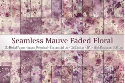 30 Seamless Mauve Grunge Vintage Floral and Writting Digital Papers