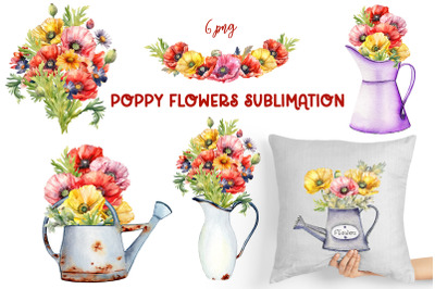 Poppy Flowers Sublimation Design, PNG file