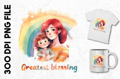 Greatest Blessing Mom And Kid On Rainbow