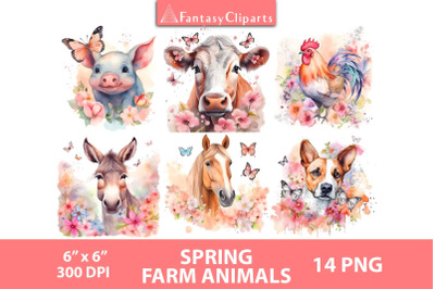 Spring Farm Animals Clipart | Watercolor Baby Animal PNG