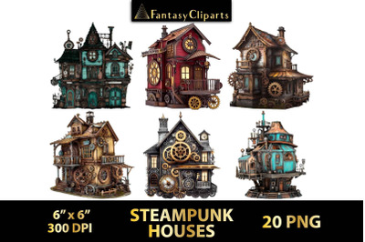 Steampunk Houses Clipart | Victorian Mansions Clip Art PNG