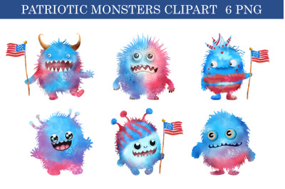 Patriotic cute monsters clipart | 4th of july clipart