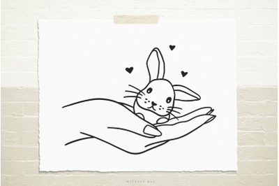 Cute bunny with hand SVG file