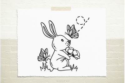 Bunny with flowers and butterflies