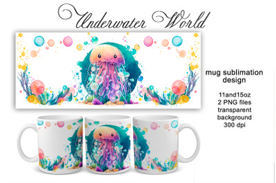 Sublimation mug design cute jellyfish, PNG file