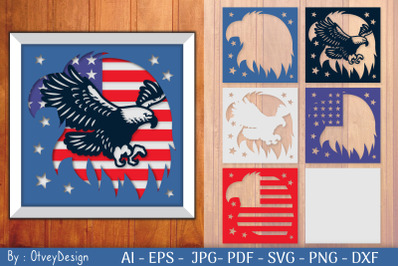 Bird Eagle USA Shadow Box Layered Papercut