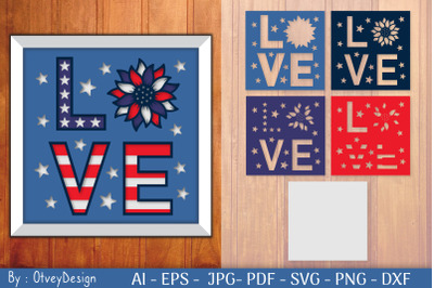 Love Sunflower USA Shadow Box Layered Papercut