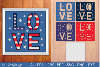 Love USA Shadow Box Layered Papercut
