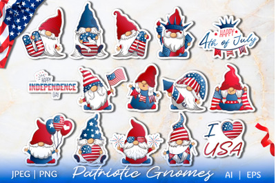 Patriotic gnomes stickers | 4th of july gnomes clipart