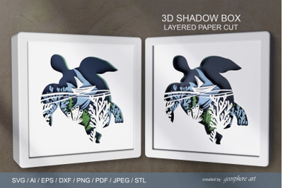 SEA Turtle 3D Layered papercut Shadow box SVG / DXF / STL