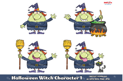 Halloween Witch Cartoon Mascot Character 1