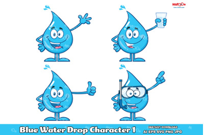 Blue Water Drop Cartoon Mascot Character 1