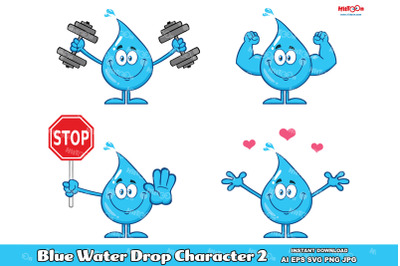 Blue Water Drop Cartoon Mascot Character 2