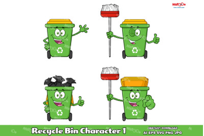 Recycle Bin Cartoon Mascot Character 1