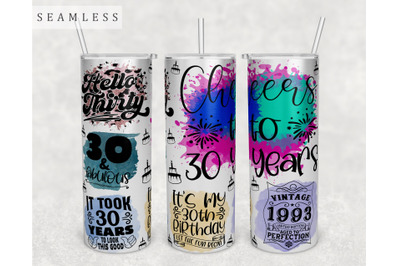 30th Birthday Tumbler Wrap, 20 Oz Skinny Tumbler Sublimation Design