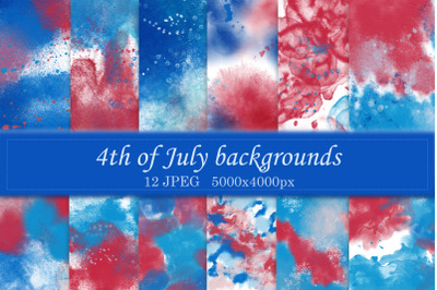 4th of July watercolor backgrounds, patriotic digital papers
