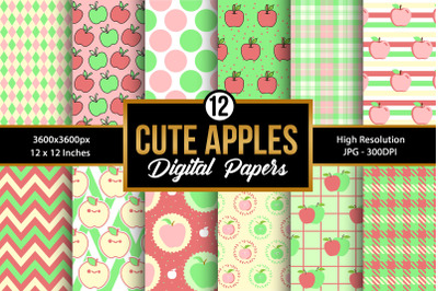 Cute Apples Seamless Pattern Digital Papers