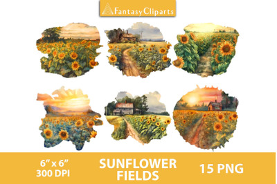 Sunflowers Fields Meadows Clipart | Watercolor Landscapes