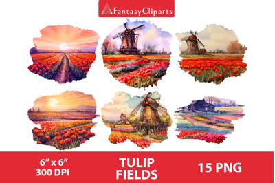 Tulips Fields Meadows Clipart | Watercolor Landscapes