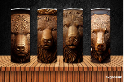 Tooled Leather Bear Tumbler | Skinny 20 oz | Sublimation