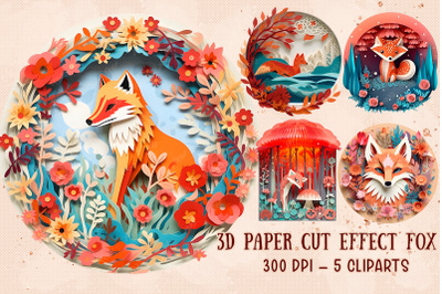 3D Paper Cut Effect Fox Sublimation