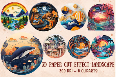 3D Paper Cut Effect Landscape Cliparts