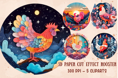 3D Paper Cut Effect Rooster Sublimation