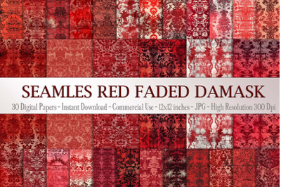 30 Seamless Vintage Red Faded Damask Digtal Papers
