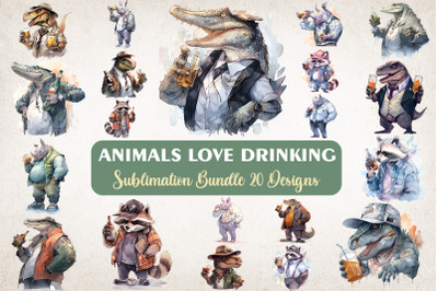 Animals Love Drinking Watercolor Bundle