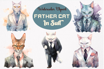 Father Cat In Suit Watercolor Bundle