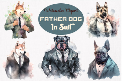 Father Dog In Suit Watercolor Bundle