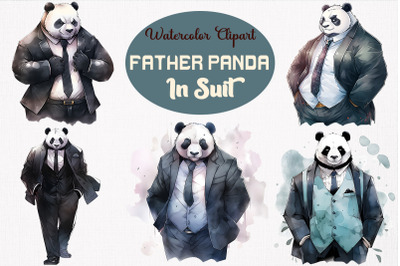 Father Panda In Suit Watercolor Bundle